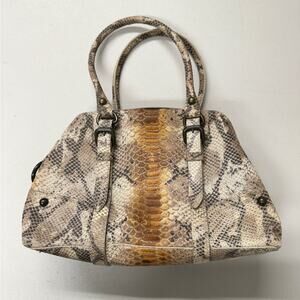 Forth & Towne Tan Calf Leather Snake Print Satchel Handbag Purse Womens Luxury